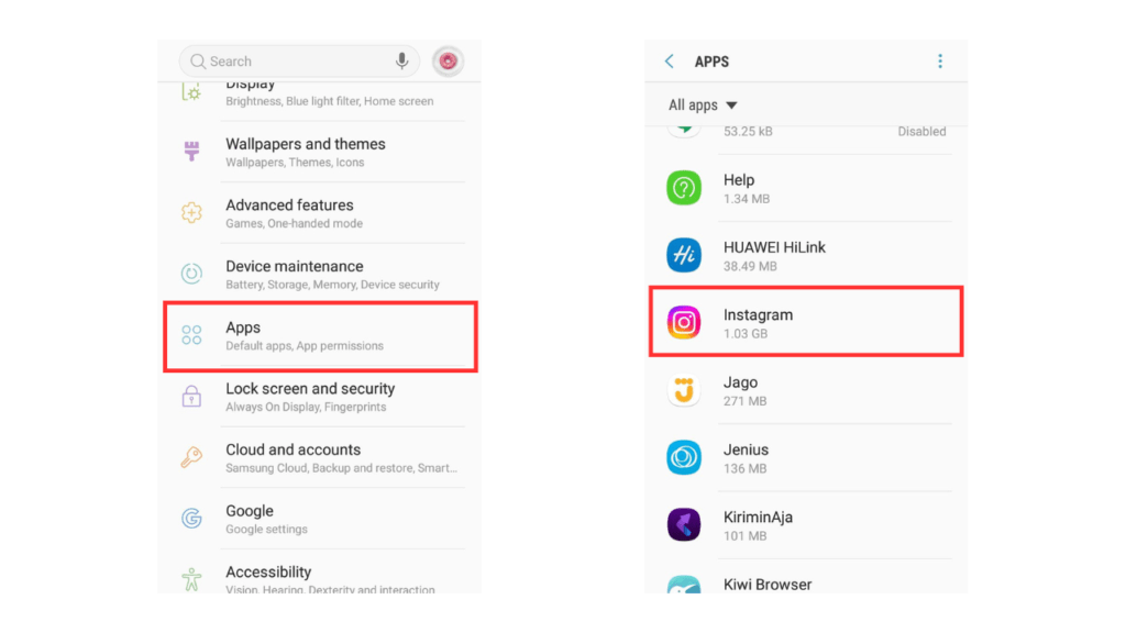 Ilustrasi cara menghapus cache instagram di android 1-3