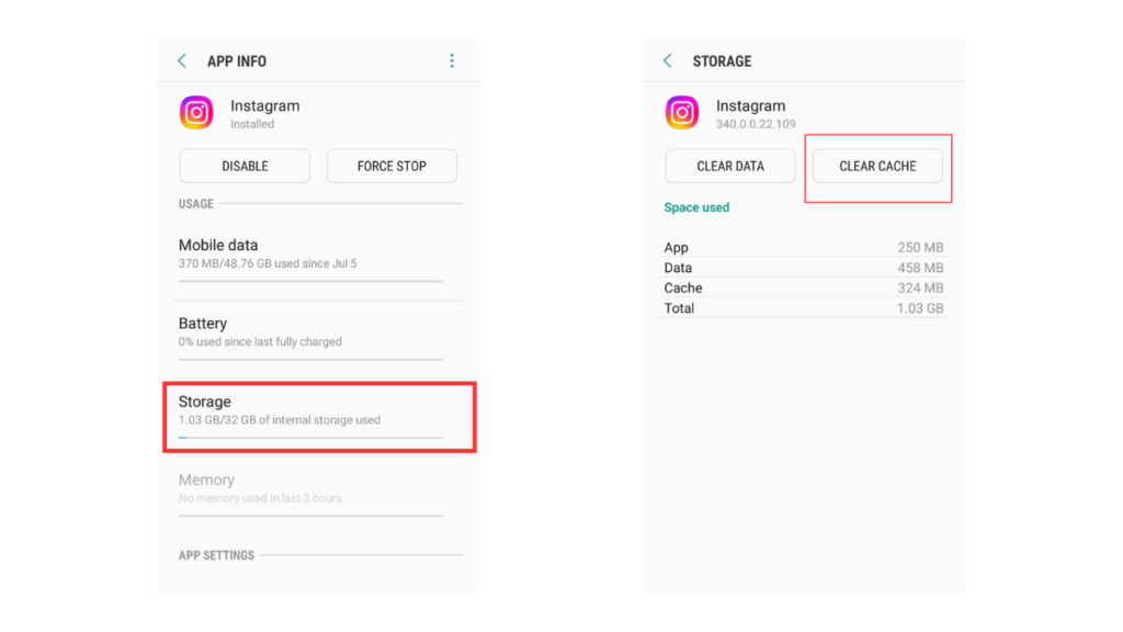 Ilustrasi cara menghapus cache instagram di android 4-5