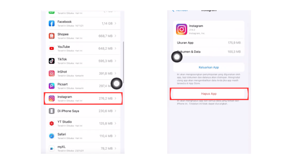 Ilustrasi cara menghapus cache instagram di iphone 2-4